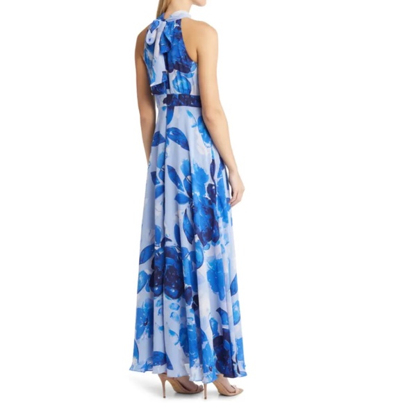 NWT Eliza J Flora Halter Neck Maxi Dress In Blue - Picture 2 of 5